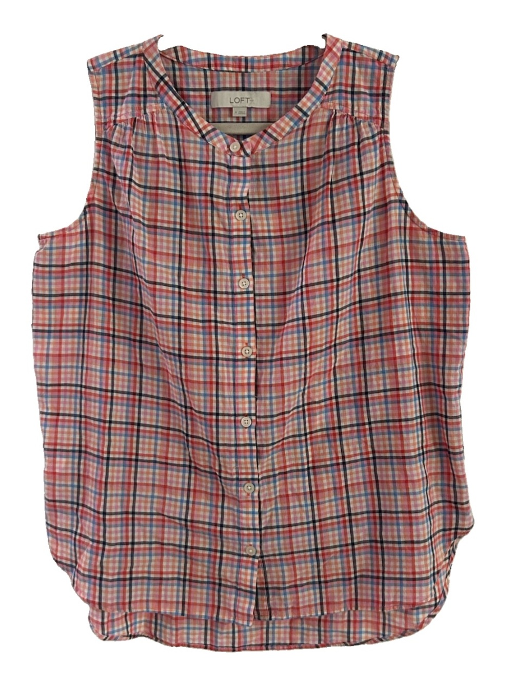 LOFT Multicolored Plaid Sleeveless Button-Front Top Women’s Medium
